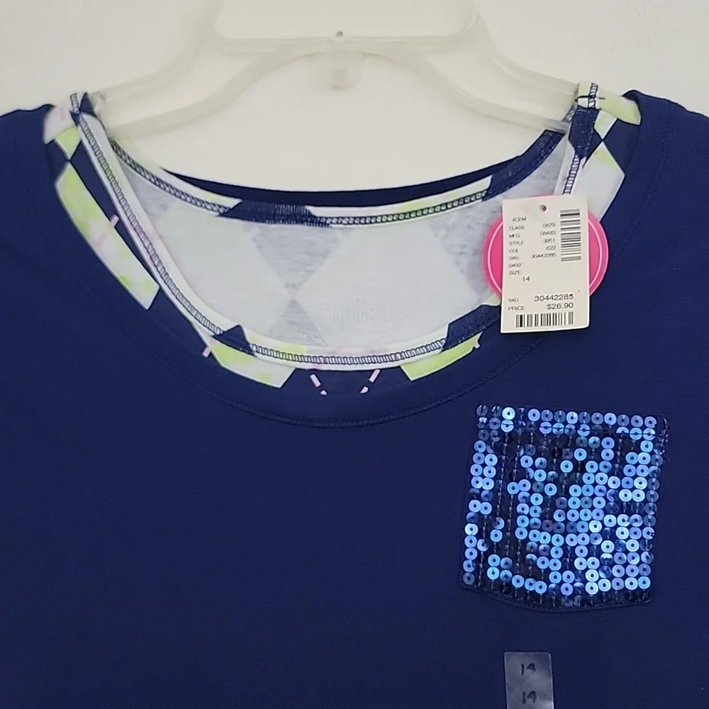 NWT Justice Navy Multicolored Double Layer Long Sleeve Top 14